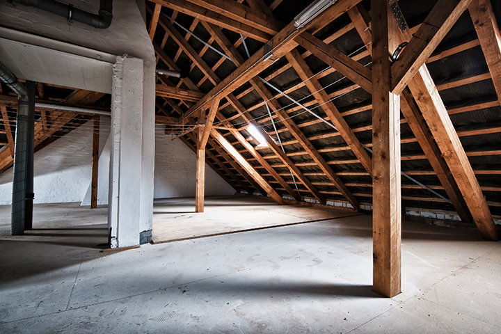 Empty attic in a home