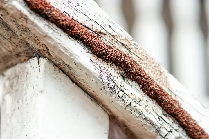 Termite mud tube on wooden walkway