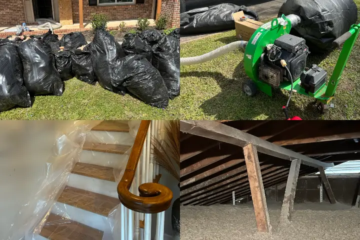 TAP Insulation installation shown in stages in attic of residential home